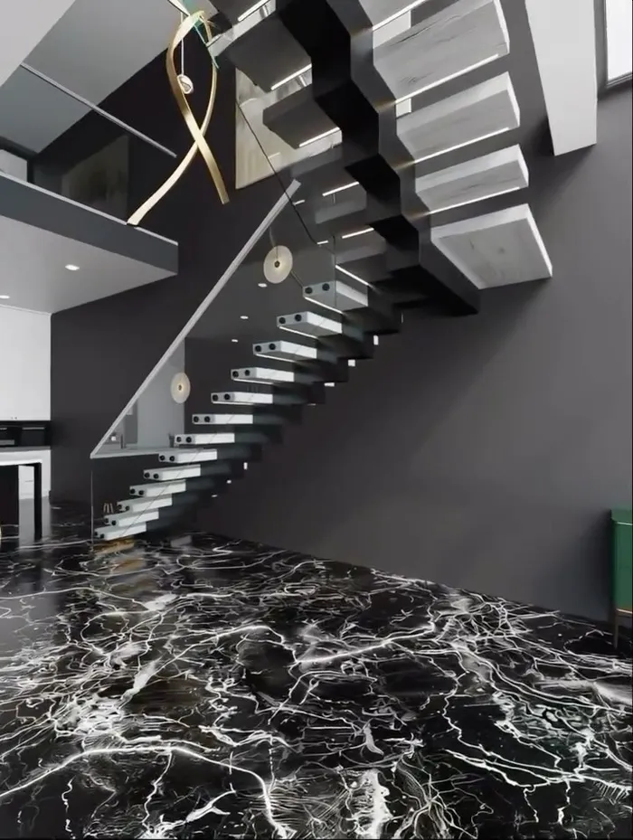 Custom floating staircase installed in a Bay Area home
